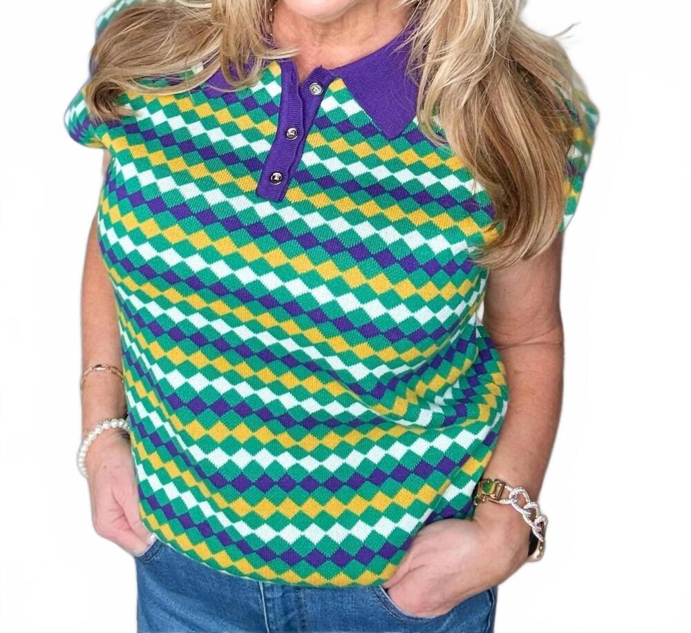 NEW LOVLOV mardi gras diamond sweater in multi